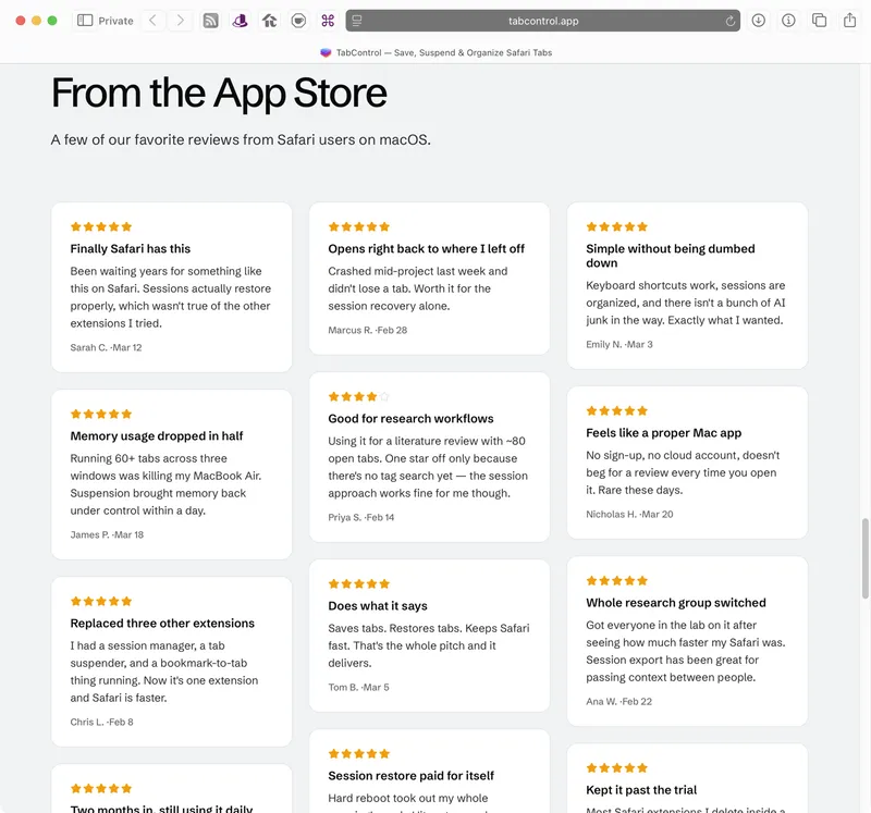 A few of our favorite reviews from Safari users on macOS.